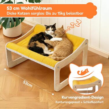 BSWAY Підвищене ліжко-софа для котів з дерева, сонячно-жовтий колір, 53x40 см, стильний котячий стільчик з знімним чохлом для матраца, до 15 кг