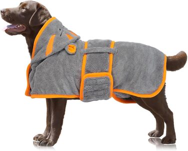 Рушник для собак OUOBOB з капюшоном, мікрофібра, для середніх собак, регульований пояс, Французький бульдог & Бостон Тер'єр, зелений (L, сірий)