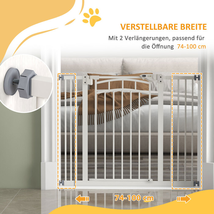 PawHut Dog Door Gate 74-100 см шлагбаум з дверима з автоматичним закриванням без свердління для малих і середніх собак