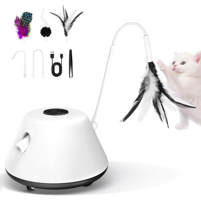 Інтерактивна іграшка для котів TGFIX 3 в 1 – електрична, з колесами та лазером, інтелектуальна іграшка, уникає перешкод, чорна