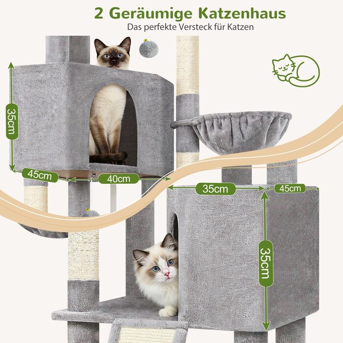 Комплекс для котів Globlazer XL (177 см) Сірий: Дерев'яна когтеточка з будиночком, платформами, кошиками для великих котів