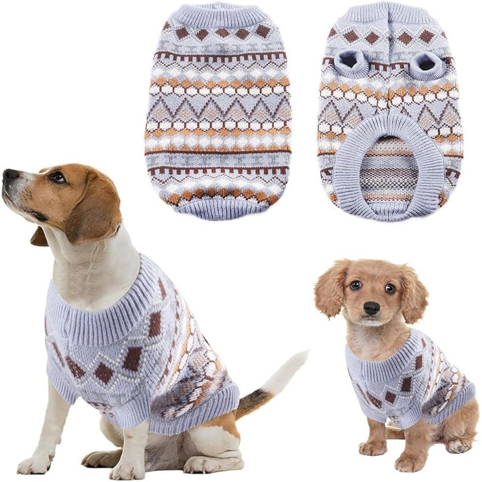 Теплий зимовий пуловер для собак, святковий новорічний пуловер для маленьких та середніх собак, блакитний колір, розмір XL