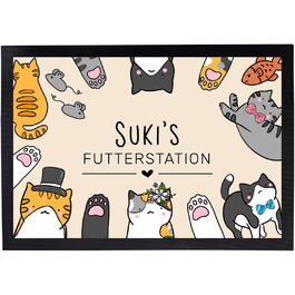 Підкладка під миску для кота з іменем, персоналізований подарунок для власника кота, чорна, 35x50 см