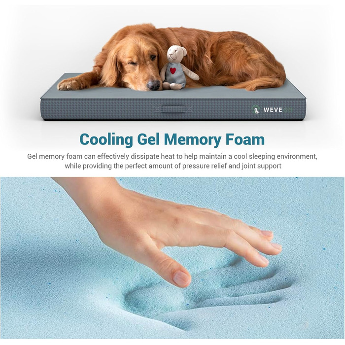 Ортопедичне ліжко для собак великих порід, 8,9 см гелевий пінополіуретан, міцний фланелевий матеріал, знімний чохол, водонепроникний наповнювач, антиковзаюча поверхня, розмір 104 x 74 x 9 см, блакитний колір