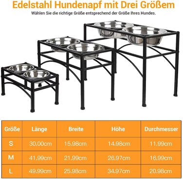 Підставка для мисок для собак TEKEPL - 2 миски з нержавіючої сталі, стійка, антиковзаюча, для води та корму (M)