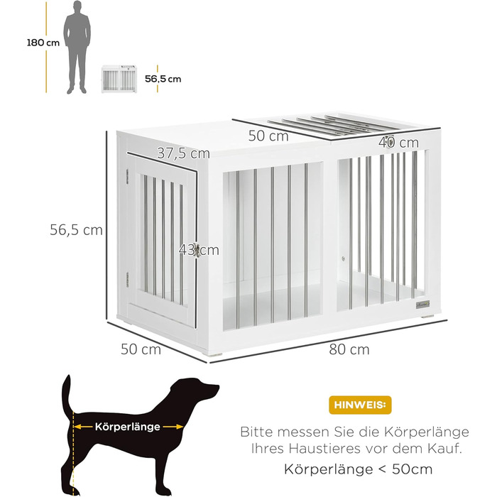 Клітка для собак PawHut - переносна будка для середніх собак, біла, 80 x 50 x 56,5 см