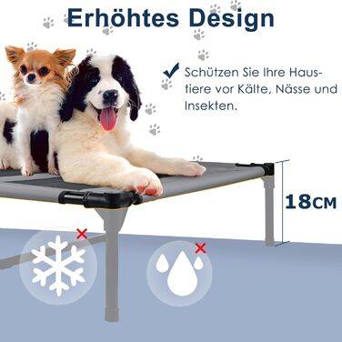 Підвищене ліжко для собак UISEBER 92x76x92 см, Outdoor, з дахом, до 50 кг, вологостійке, сіре + чорне【L】