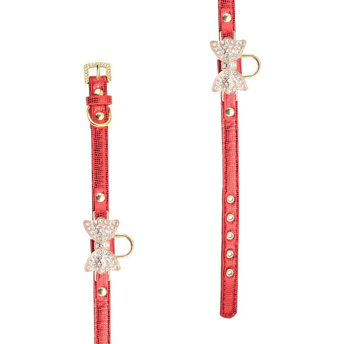 Шкіряне нашийник Lovpe з кільцем для маленьких собак/котів, регульований, розмір XS, рожевий (S, червоний)