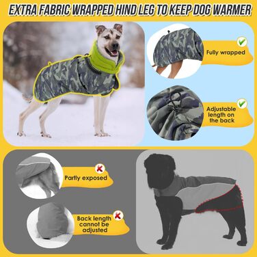 Зимовий собачий одяг SlowTon: водонепроникний, регульований, з флісовою підкладкою, з коміром-стойкою та шнурком, для малих, середніх та великих собак, Tarngrün (L)