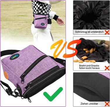 Сумка для ласощів Ownpets для собак, навчальна сумка, сумка для печива, мішок для відходів, складаний миска, регульований ремінь, поясний ремінь та кліп, (фіолетовий)