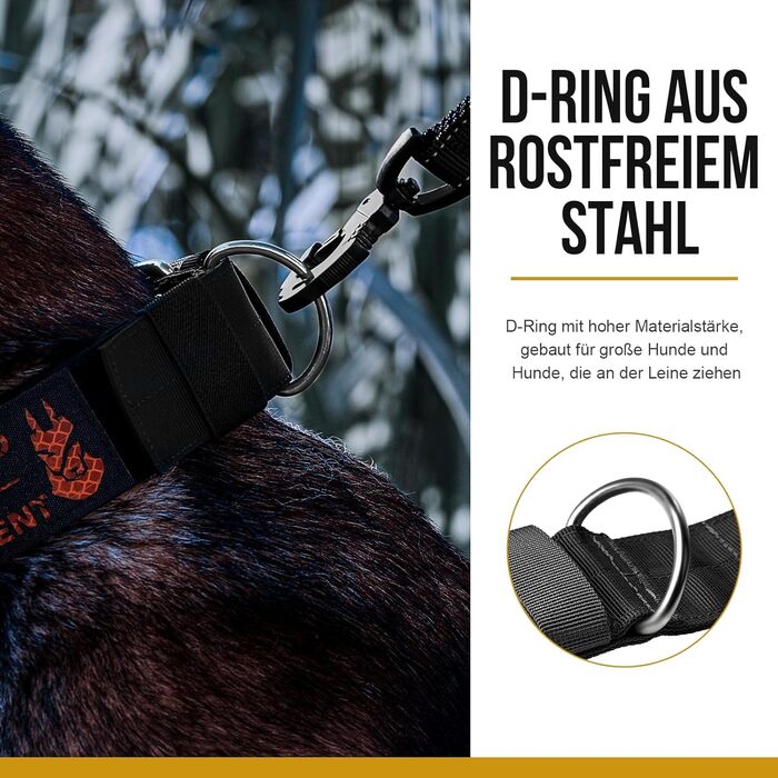 Нашийник для собак OneTigris 5 см з ручкою та патчем, чорний, розмір L