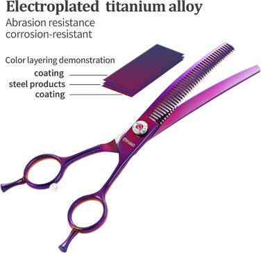 Професійна вигнута ножиця для грумінгу собак, гострі леза, універсальна ножиця, ножиці для догляду за собаками, японська сталь 440C, плавне різання та точний зріз, кольори, 17,8 см