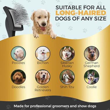 PawsltlveShine вигнута щітка для собак, для розчісування та видалення ковтунів, для пуделів, голдендудлів, довгошерстих собак, велика, чорна