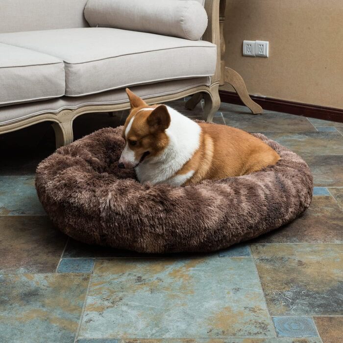 Coohom Овальне ліжко для собак та котів, штучне хутро, миється, діаметр 76/91/109 см, для маленьких та середніх порід