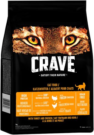 Сухий корм для дорослих котів Crave з індиком та куркою, 7 кг — беззерновий преміум-корм з високим вмістом білка