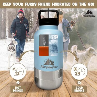 Пляшка для води для собак MurphyBlue 907 г, портативна, з карабіном, дорожня миска для води
