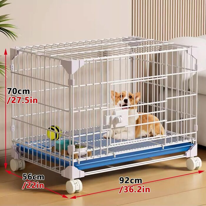 Клітка для собак, переноска для собак, вольєр для собак у квартиру, металева, з дашком та висувною полицею, на колесах (52x36x49 см, 92x56x70 см)
