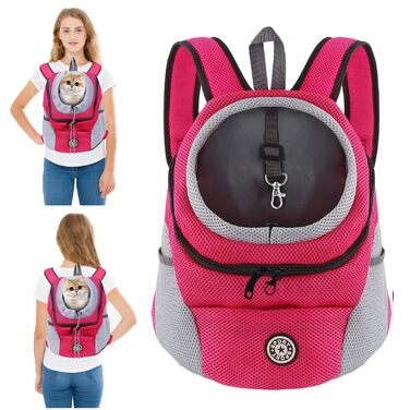 Рюкзак-переноска для собак та котів PETCUTE, рожевий/червоний, з регульованим ременем, водонепроникним дном та зручною передньою кишенею