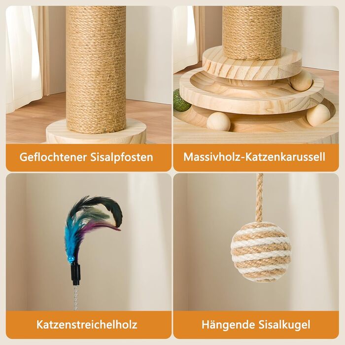 Інтерактивна іграшка для котів 6 в 1, дерев'яні котячі меблі з підвісними кульками, пір'ями, поворотним шариком, котячий когтетоп з сизалю та джуту для кошенят та середніх котів, зелений (білий)