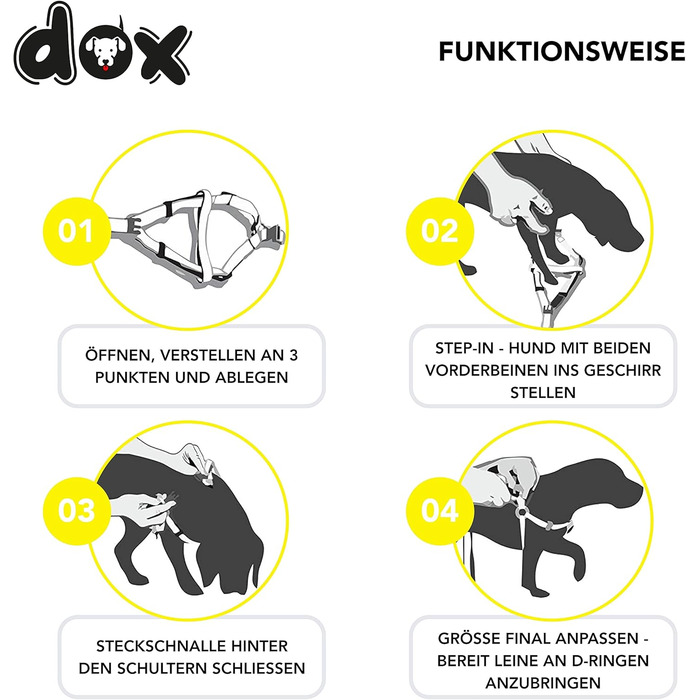 DDOXX Нейлонова шлейка для собак Step-In, регульована, для цуценят та дорослих, розмір XXS, жовта