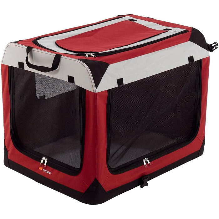 Переносна переносна клітка для собак Ferplast, чорна, розмір S (49x34x34 см) / L (70x52x52 см), металевий каркас, з ручками та кишеньками, водовідштовхувальна