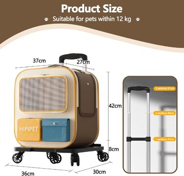 Рюкзак для тварин Galatée з колесами, зручний рюкзак для котів з знімними колесами, ролер-переноска для тварин, рюкзак для собак, ідеальний для подорожей/походів/відпочинку на природі (Блакитний)