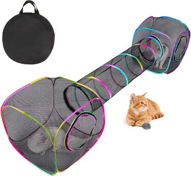 Туннель для котів Outdoor, складаний вольєр для тварин, портативний ігровий тунель, вольєр для цуценят, вольєр для котів, вольєр для собак, для внутрішнього та зовнішнього використання, з 2 іграшками-мишками