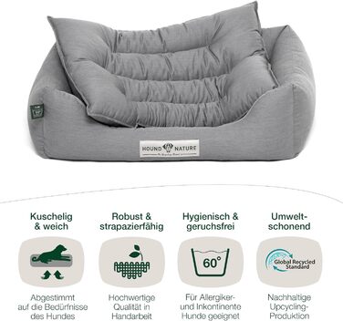 HOUND & NATURE: М'яке ліжко для собак Bern, розмір S (75x60 см), світло-сіре - кушетка для маленьких собак, знімний чохол, легко миється