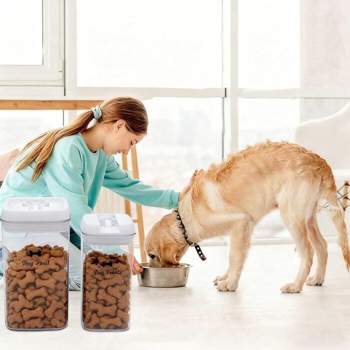 Набір контейнерів для корму для собак (2 шт.) – повітряний, BPA-free, прозорий, для ласощів та сухого корму