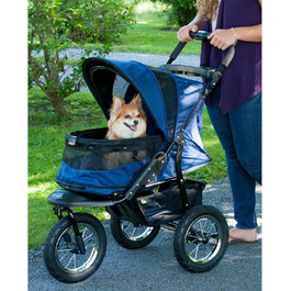 Дитяча коляска для тварин Pet Gear AT3 для котів/собак, без блискавки, легке складання в одну руку, прогумовані колеса, знімне внутрішнє покриття, тримач для напоїв та кошик для зберігання, 1 модель, 2 кольори (темно-синій)