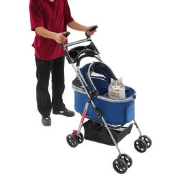 Складаний візок для собак 3-в-1 до 12 кг – Легкий візок для собак з знімним кошиком, регульованою ручкою та повітряпроникним дизайном для маленьких собак та котів (Темно-синій)