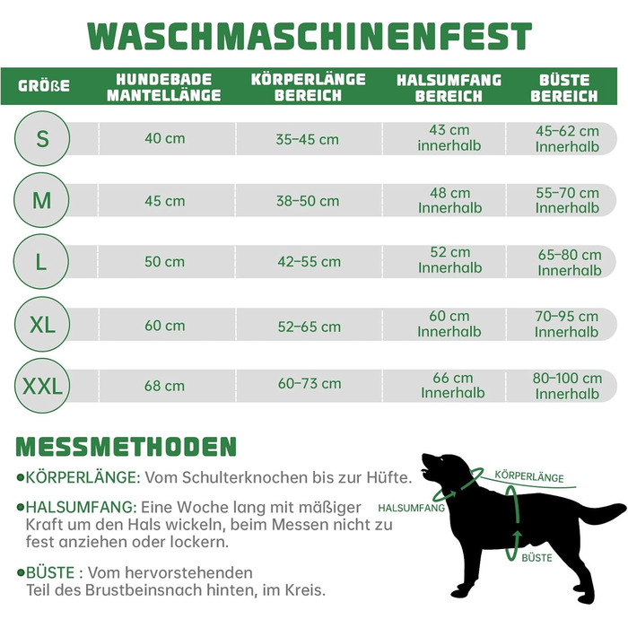 Рушник для собак з мікрофібри, швидковисихаючий, з клямками та регульованою стрічкою, для великих, середніх та маленьких собак (M, Зелений)