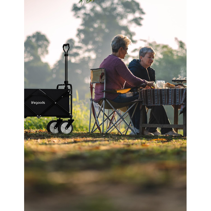 LifeGoods Фарбована візок-тачка, складаний садовий/пляжний візок, чорний – 98x45 см, 94L