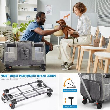 Переноска для котів велика, на колесах, 2-в-1 з відділеннями, з іграшкою та ремінком (сіра)