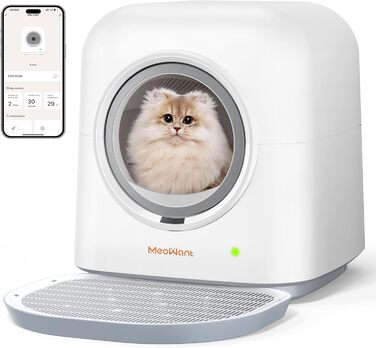 MeoWant Самоочисний туалет для котів, автоматичний, закритий, підходить для декількох котів, керування через додаток, усунення запаху, розумний контроль безпеки