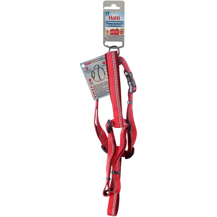Шлейка для собак HALTI Walking, розмір M, червона. М'який неопреновий наповнювач, 5 регульованих ременів, світловідбиваюча тканина 3M. Підходить для середніх собак