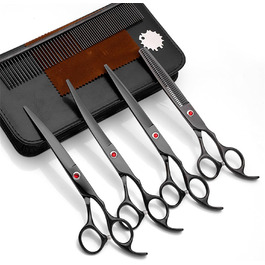 Набір професійних ножиць для грумінгу собак та котів 7.0 дюймів (5-в-1), нержавіюча сталь 440C, з витончувальним ножем, вигнутими та прямими ножицями, гребінцем для шерсті