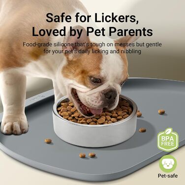 Килимок для годування домашніх тварин DownyPaws: антиковзаючий, вологостійкий, з високим бортиком, 61x43 см, сірий