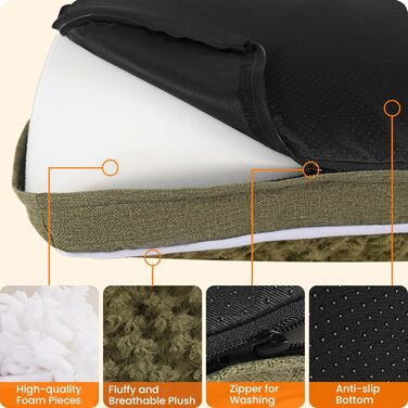 Ортопедичне ліжко для собак, матрац для собак з двоярусним дизайном, миється, знімний кошик для собак, 90 см для собак маленьких та середніх порід (89 x 59 x 10 см, оливковий)