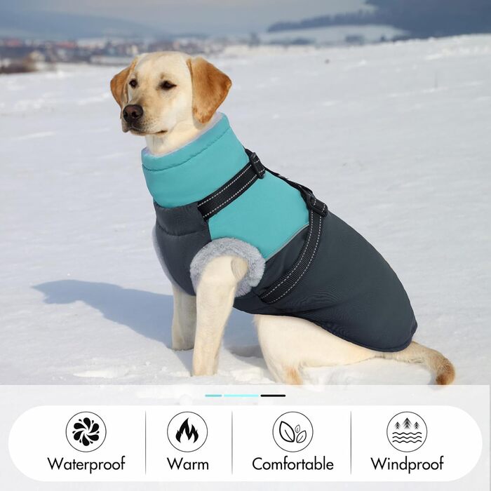 Водонепроникна та вітронепроникна куртка для собак великих порід з інтегрованим шлейкою та флісовою підкладкою, ідеальна для снігу та зими (XXXX-Large, Зелений)