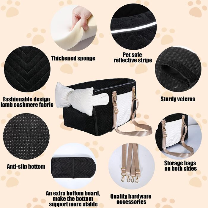 Автокрісло для собак - підставка для тварин у машину з ременем безпеки та м'яким сидінням, чорний (до 6,8 кг)