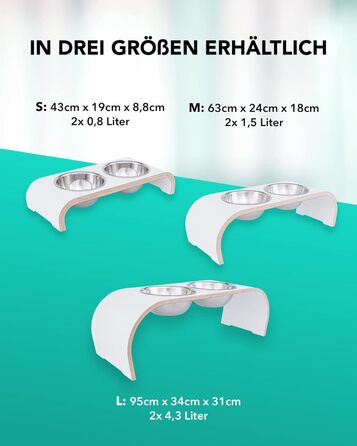 Набір мисок для собак ilaCasa - 2 шт. Підвищені, подвійні миски для корму та води. Підходить для собак великих порід, колір: білий