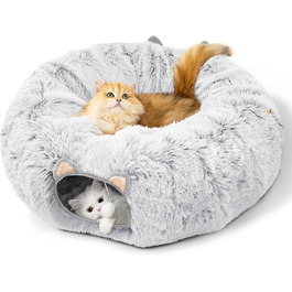 Туннель для котів Unisun XXL з місцем для сну, іграшка-пончик, тунель-ялинка, складний, сірий (92 см)