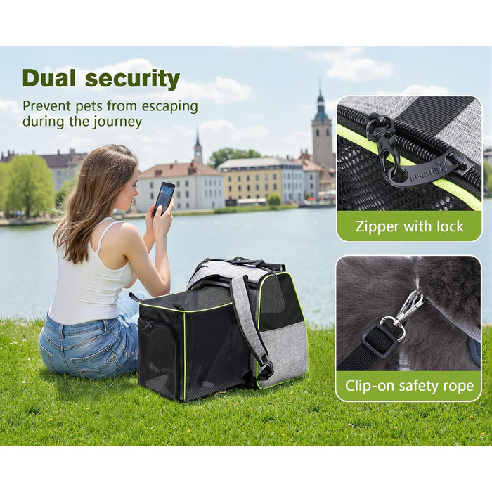 Плед-рюкзак для кота Pecute з сіткою, переноска для тварин, рюкзак для вигулу собак до 6 кг (сірий, розширюваний)
