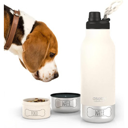 ASOBU SDB2 Dog Bowl Buddy: Фляга для собак з двома мисками, 1000 мл, білий колір