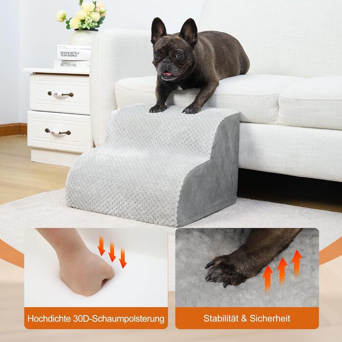 Сходинки для собак KSIIA, 3 ступені, 40 см, сірі. Сходи для собак та котів до ліжка, дивану, машини. Розмір 40x57x40 см