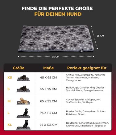 HS-Hundebett® Лежак для собак середній 65x95 см, двосторонній, м'який, 3 см наповнювач, для дивану, авто та переноски, сірий з лапкою, вироблено в Німеччині