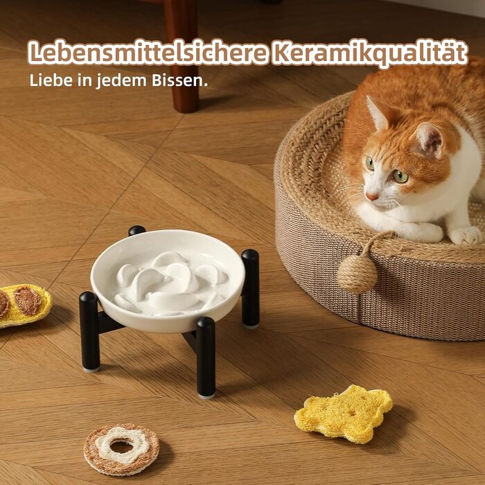 Антислизький годівниця для котів з кераміки з металевим підставкою - Підвищена годівниця проти заковтування - Лабіринтова миска для повільного годування - Рожева миска + метал - Рожевий колір