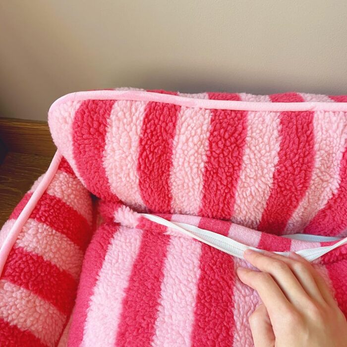 Крісло-лежанка для собак, м'яке ліжко для тварин, рожево-смугасте, XL 100x65x40 см