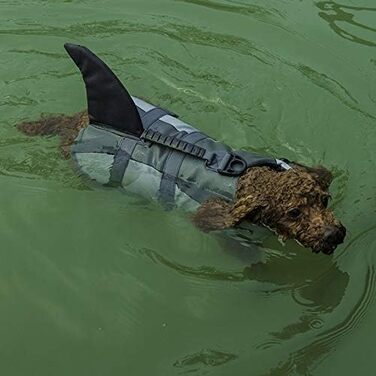 Жилет для плавання собак, жилет для початківців, регульована шлейка та рятувальний ручка (Hai, M)